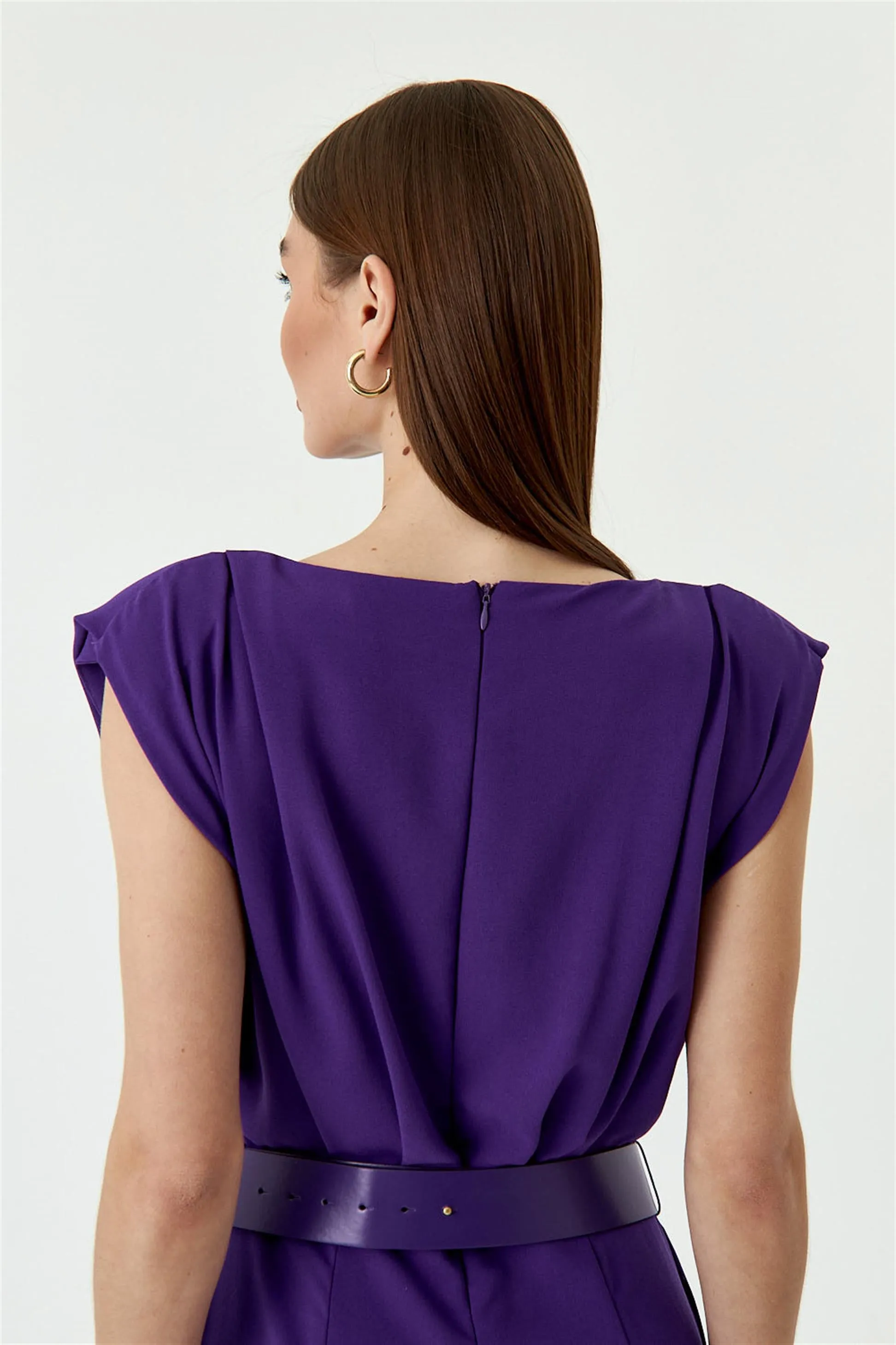 Purple Women's Formal Jumpsuit With Collar Belt