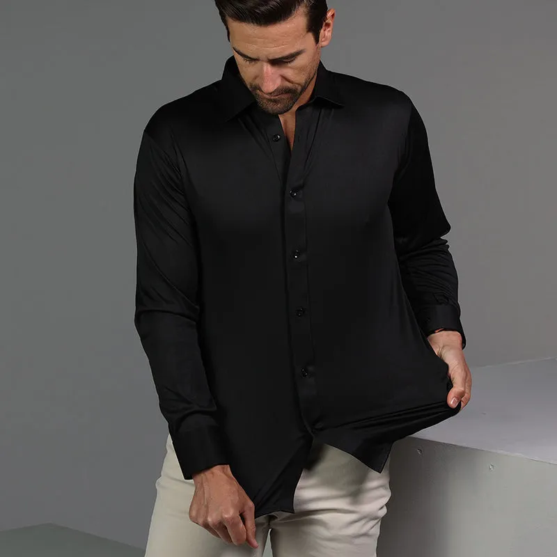 Quattro Flex Dress Shirt with Semi-Spread Collar Black