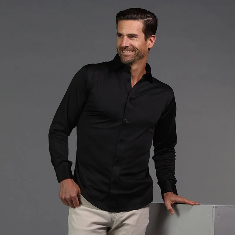 Quattro Flex Dress Shirt with Semi-Spread Collar Black