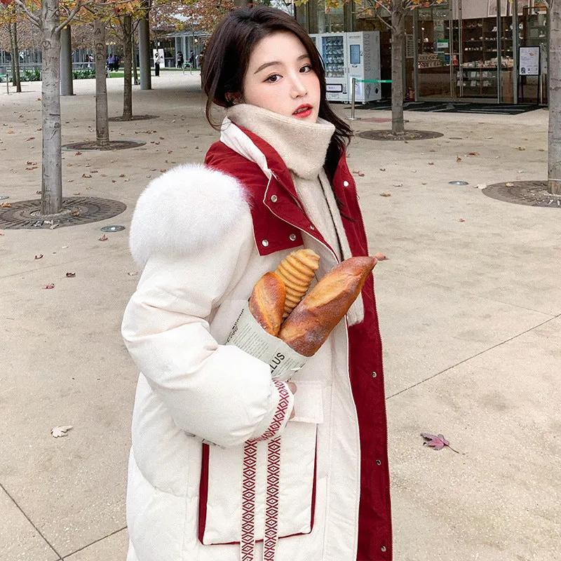 Real shot niche design national style down cotton clothes women's thickened Christmas bread clothes webbing contrasting colors Xiaoxiangfeng jacket winter