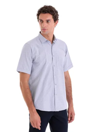 Regular Fit Plaid Cotton Blend Navy Dress Shirt