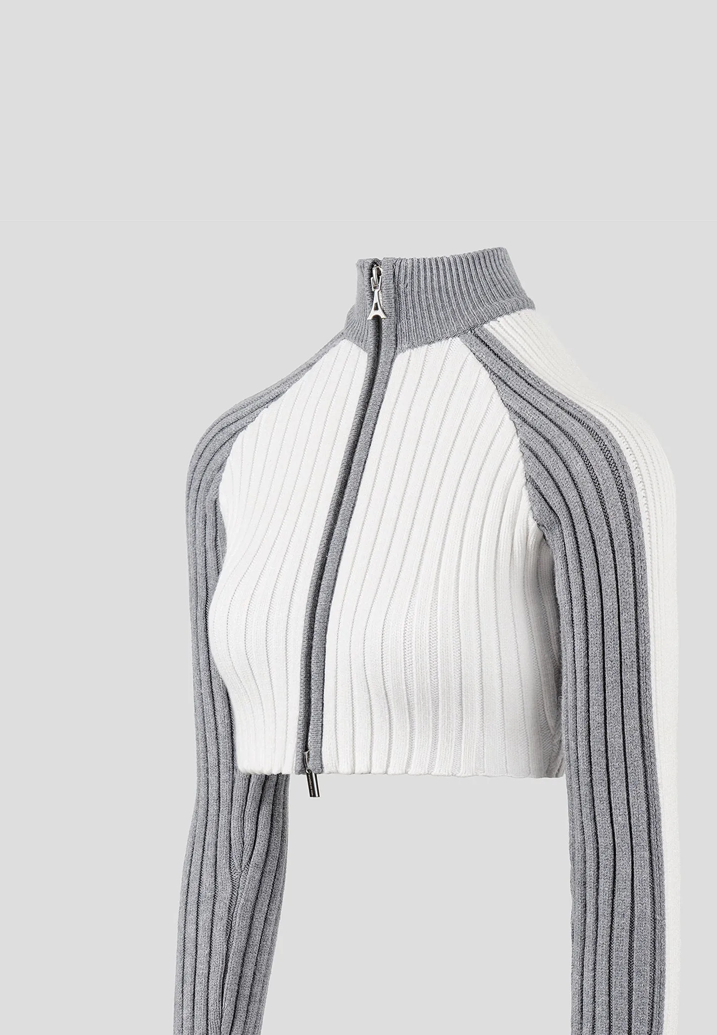 Rib Knit Track Jacket - Off White/Grey