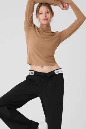 Ribbed Sea Coast Mockneck Long Sleeve - Toasted Almond