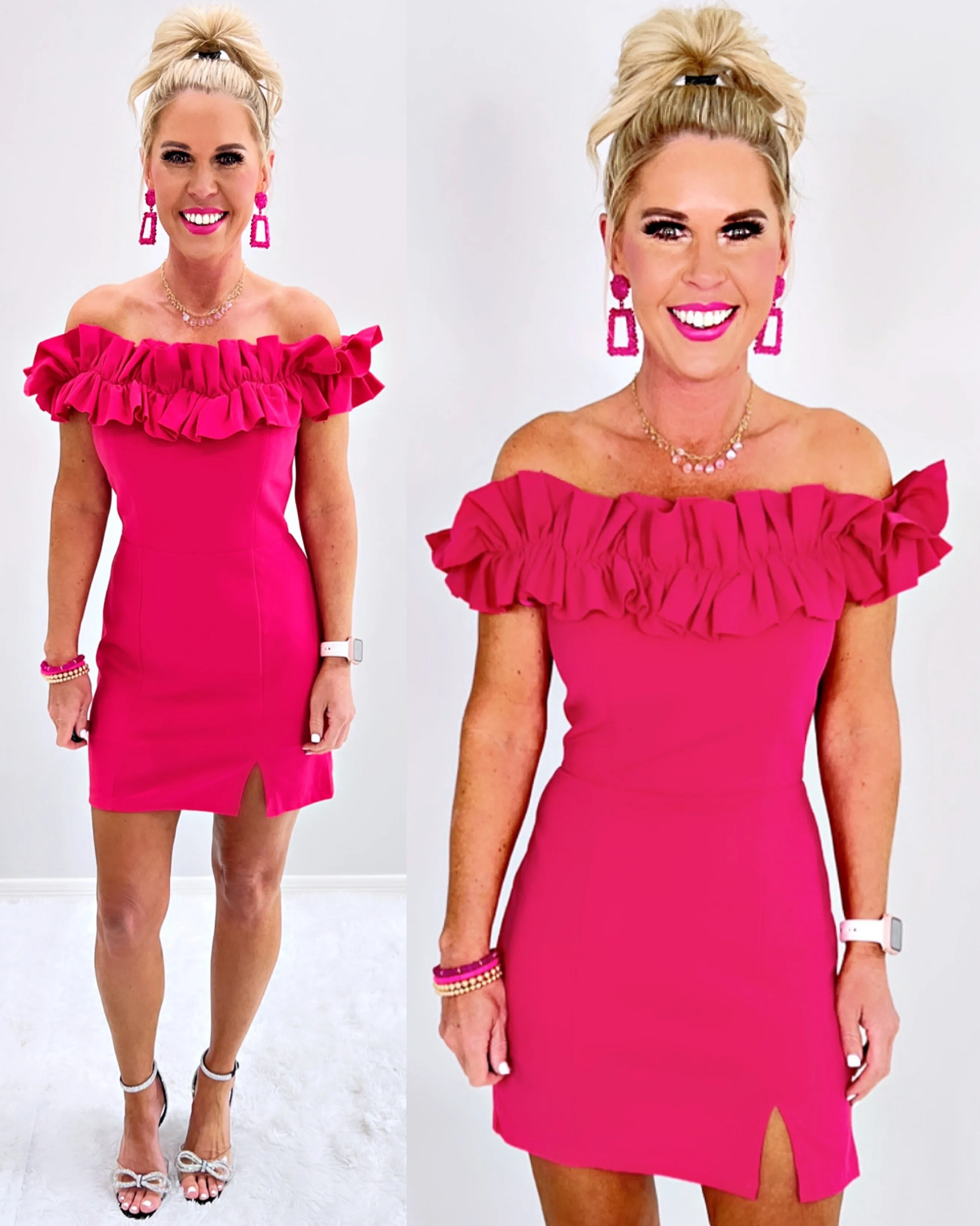 Ruffle On Top Dress - Pink