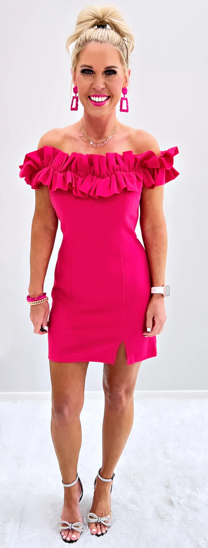 Ruffle On Top Dress - Pink