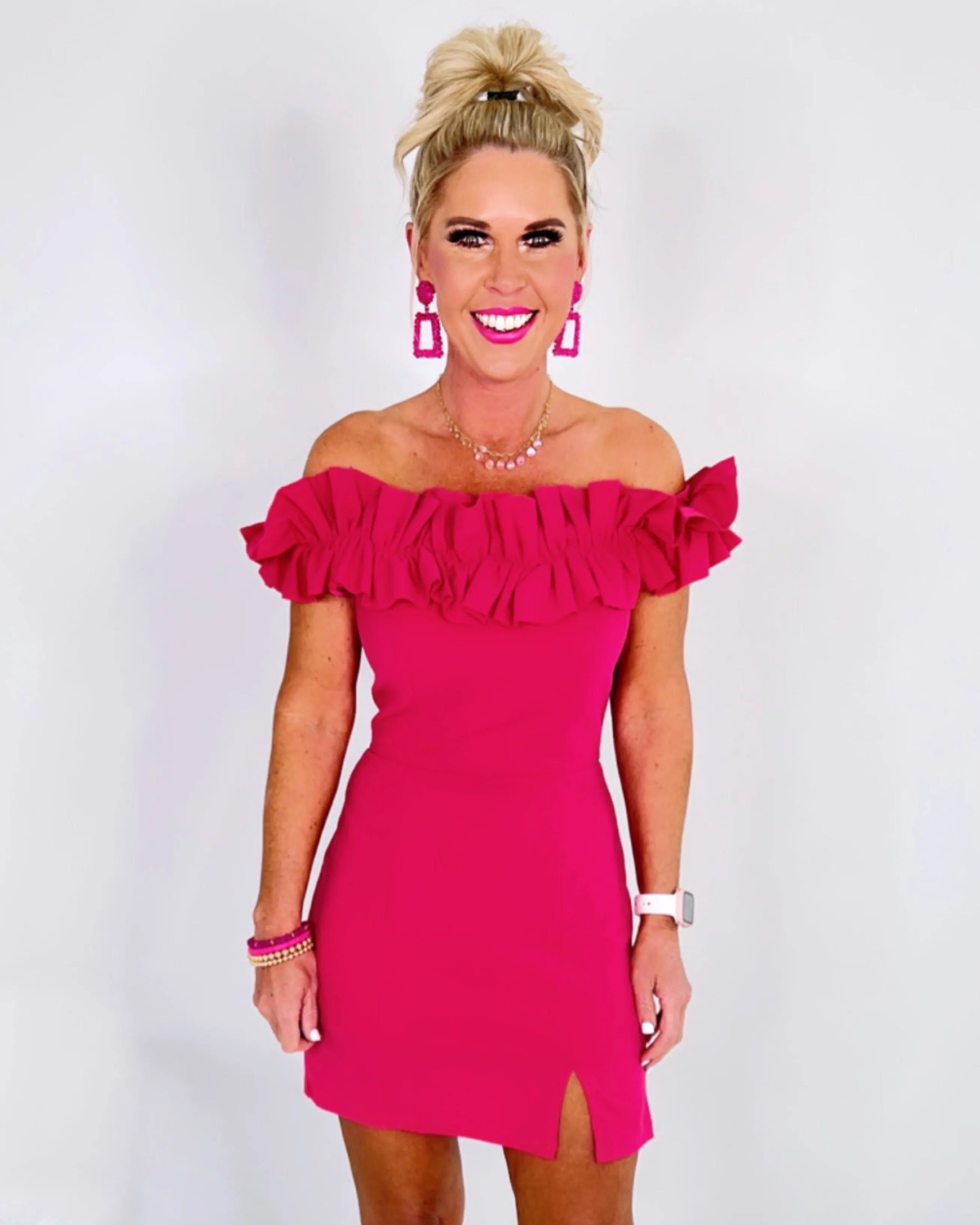 Ruffle On Top Dress - Pink