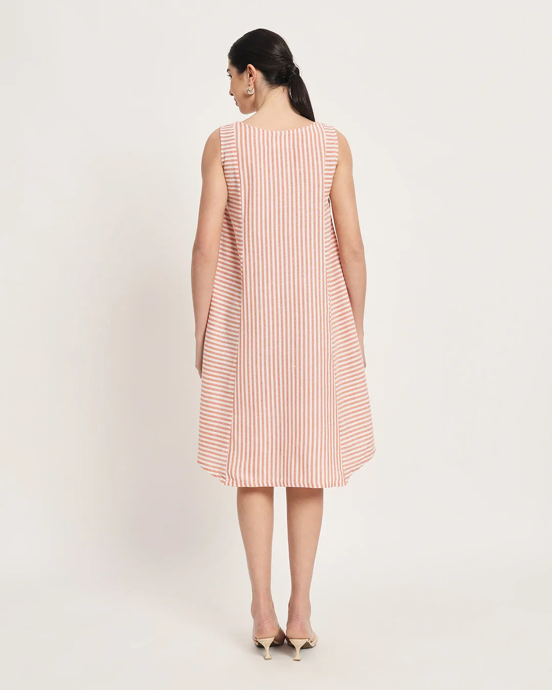 Rustic Charm Stripes A-Line Tie-Belt Dress