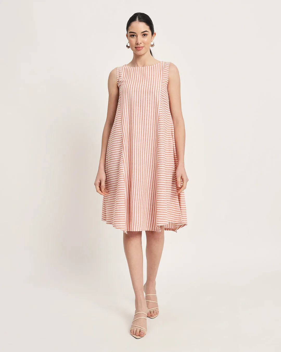 Rustic Charm Stripes A-Line Tie-Belt Dress