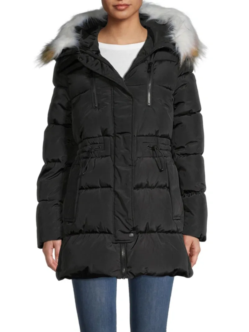 Sam Edelman Faux-Fur-Trim Hooded Puffer Coat