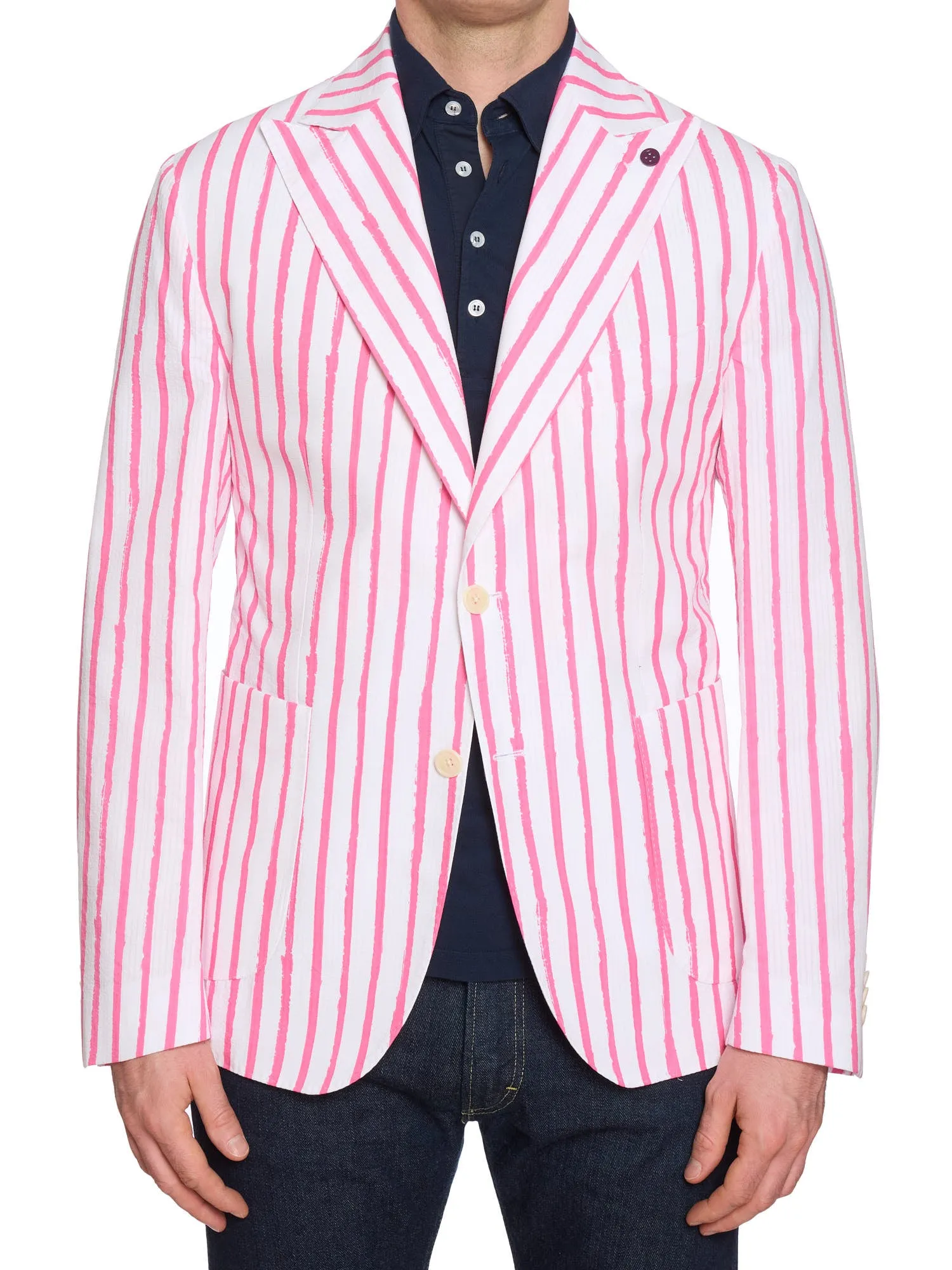 SARTORIA PARTENOPEA White-Pink Seersucker Jacket EU 52 NEW US 42 Current Model