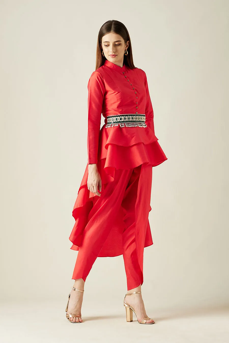 Scarlet Red Co-Ord Set With Embellished Belt