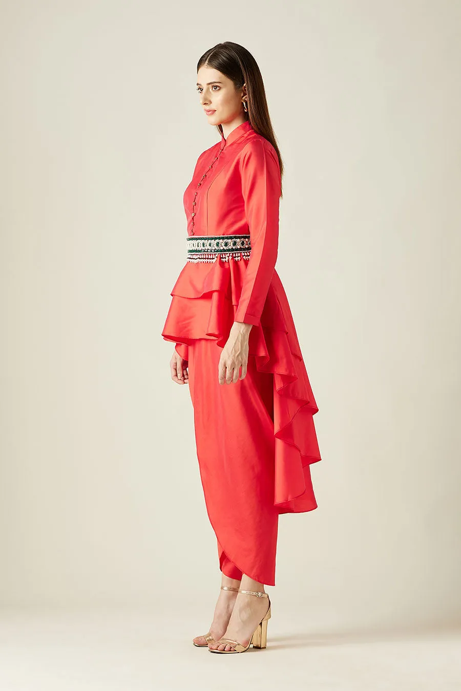 Scarlet Red Co-Ord Set With Embellished Belt