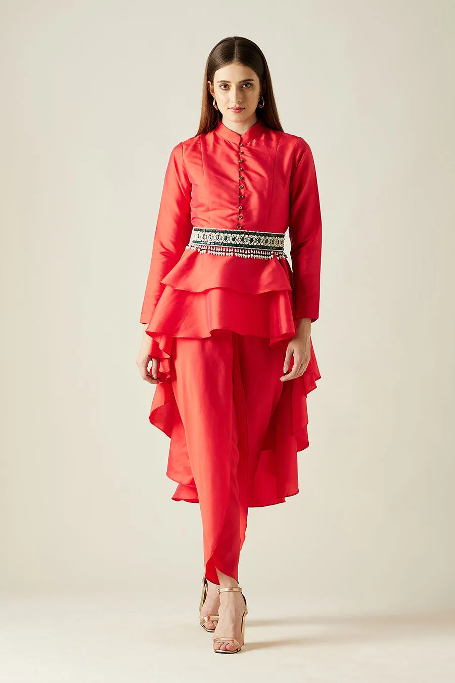 Scarlet Red Co-Ord Set With Embellished Belt