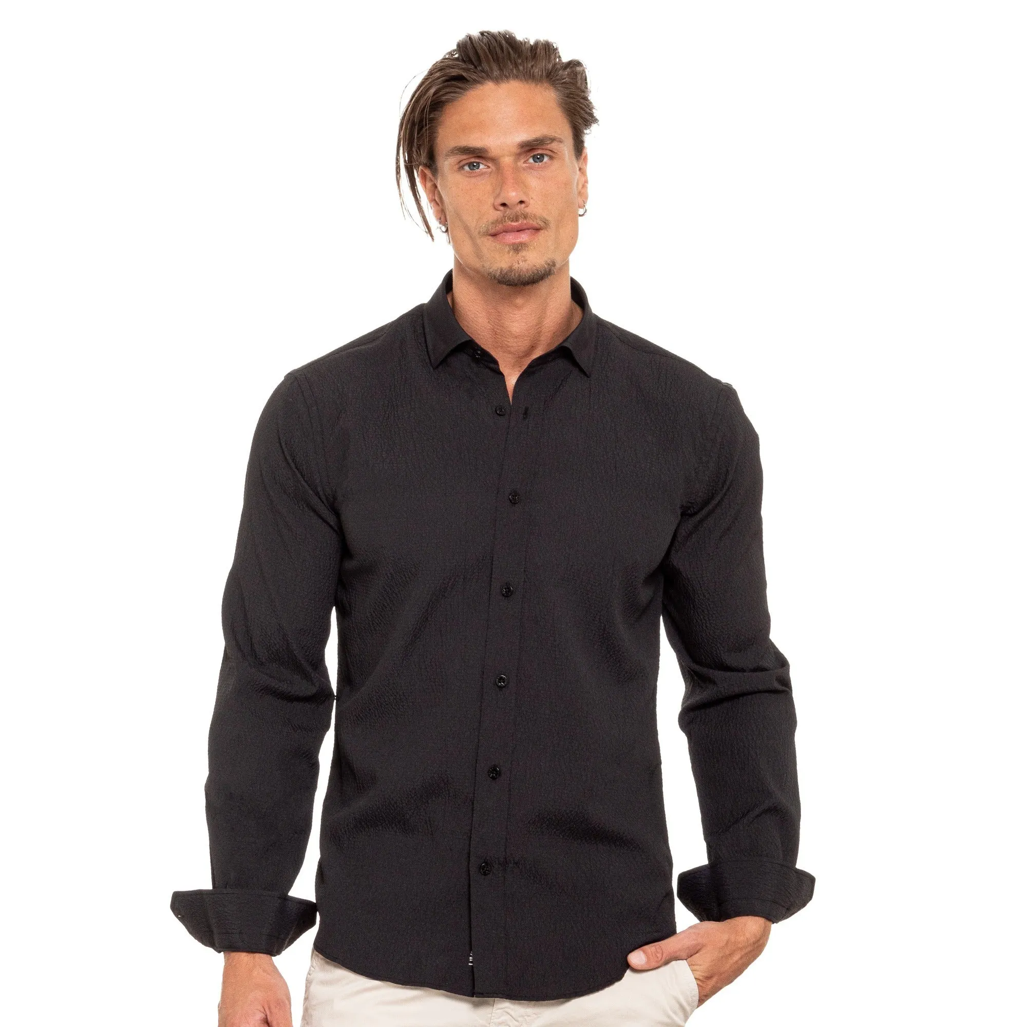 Seersucker Button Down Shirt - Black