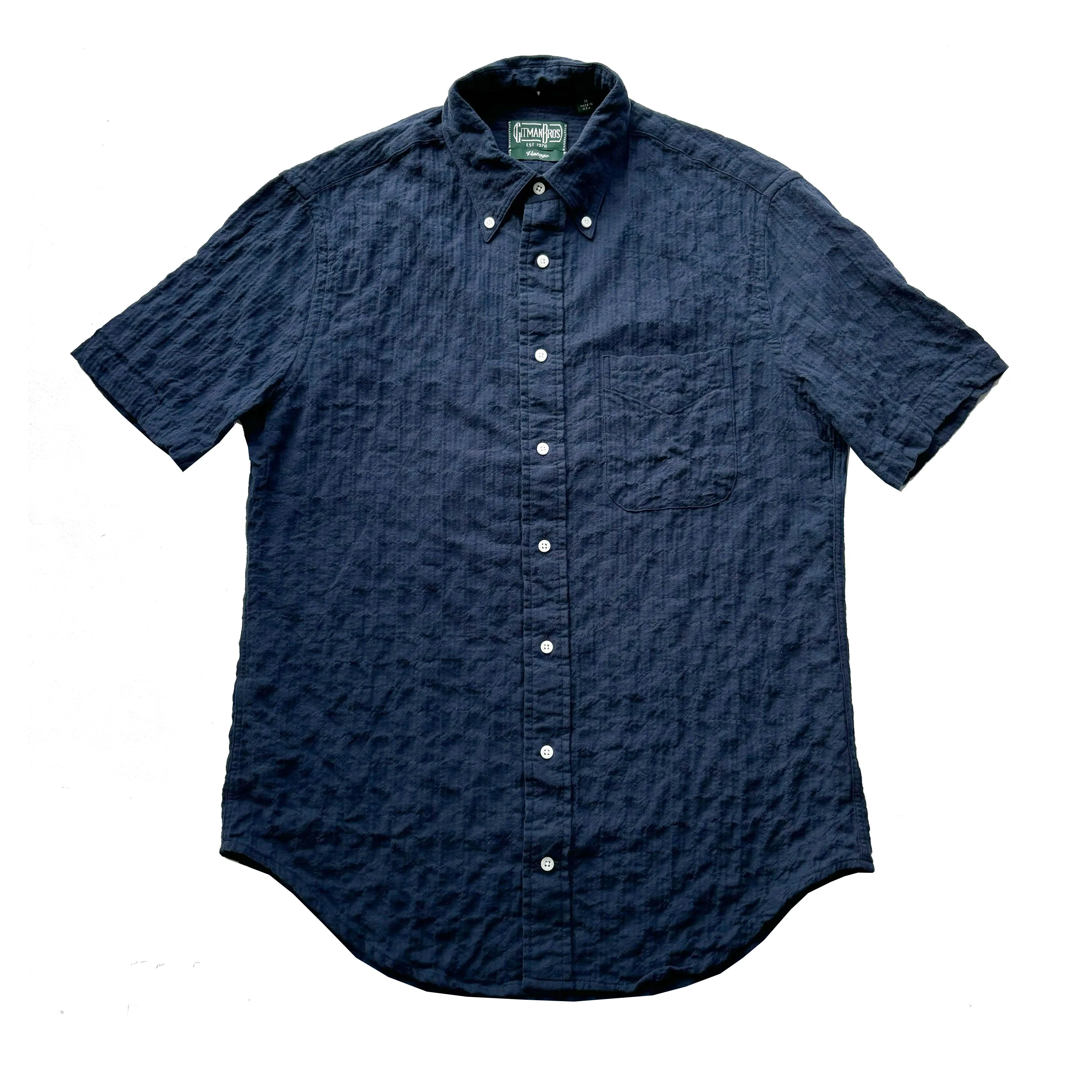 Short Sleeve Shirt - Blue Brushed Seersucker