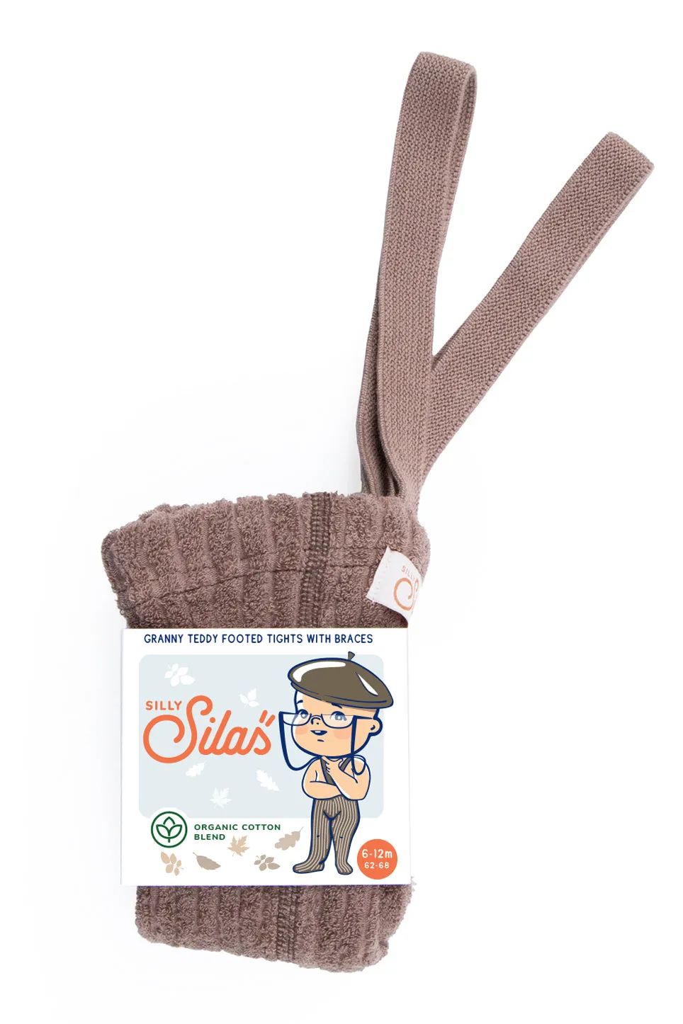 Silly Silas Soft Terry Rib Tights with Braces - Granola