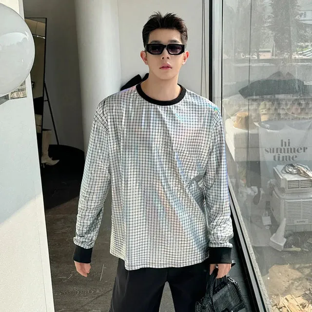 Silver Checkered Long Sleeve T-Shirt