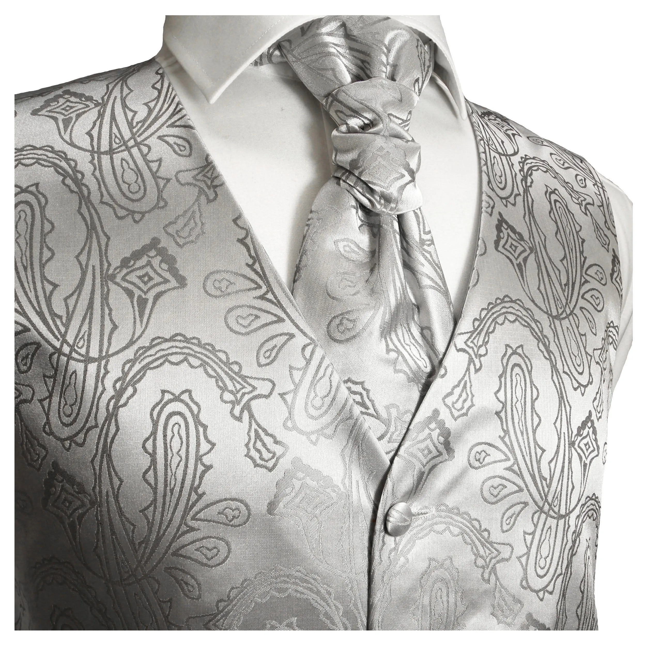 Silver Paisley Tuxedo Vest Set