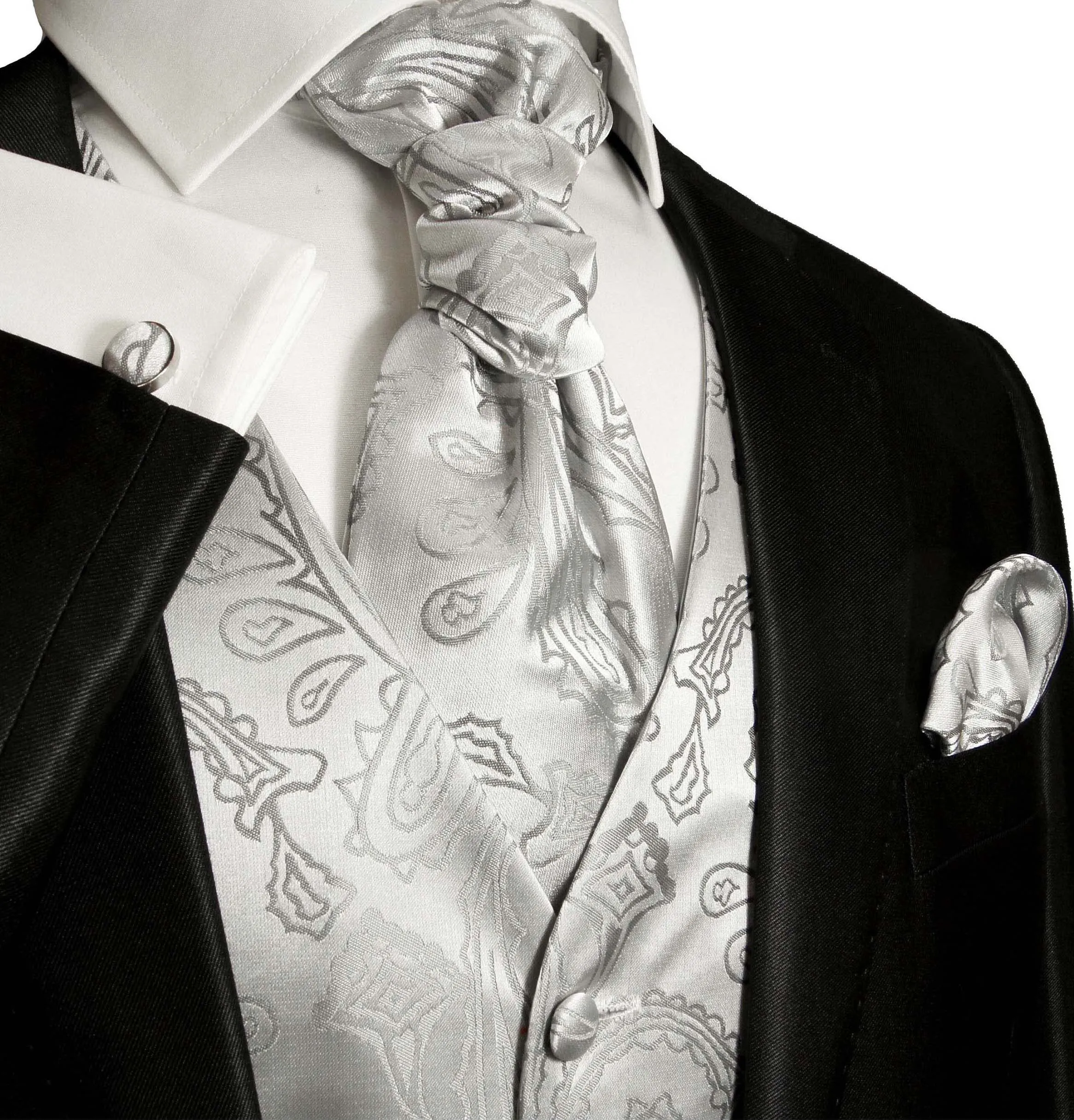 Silver Paisley Tuxedo Vest Set