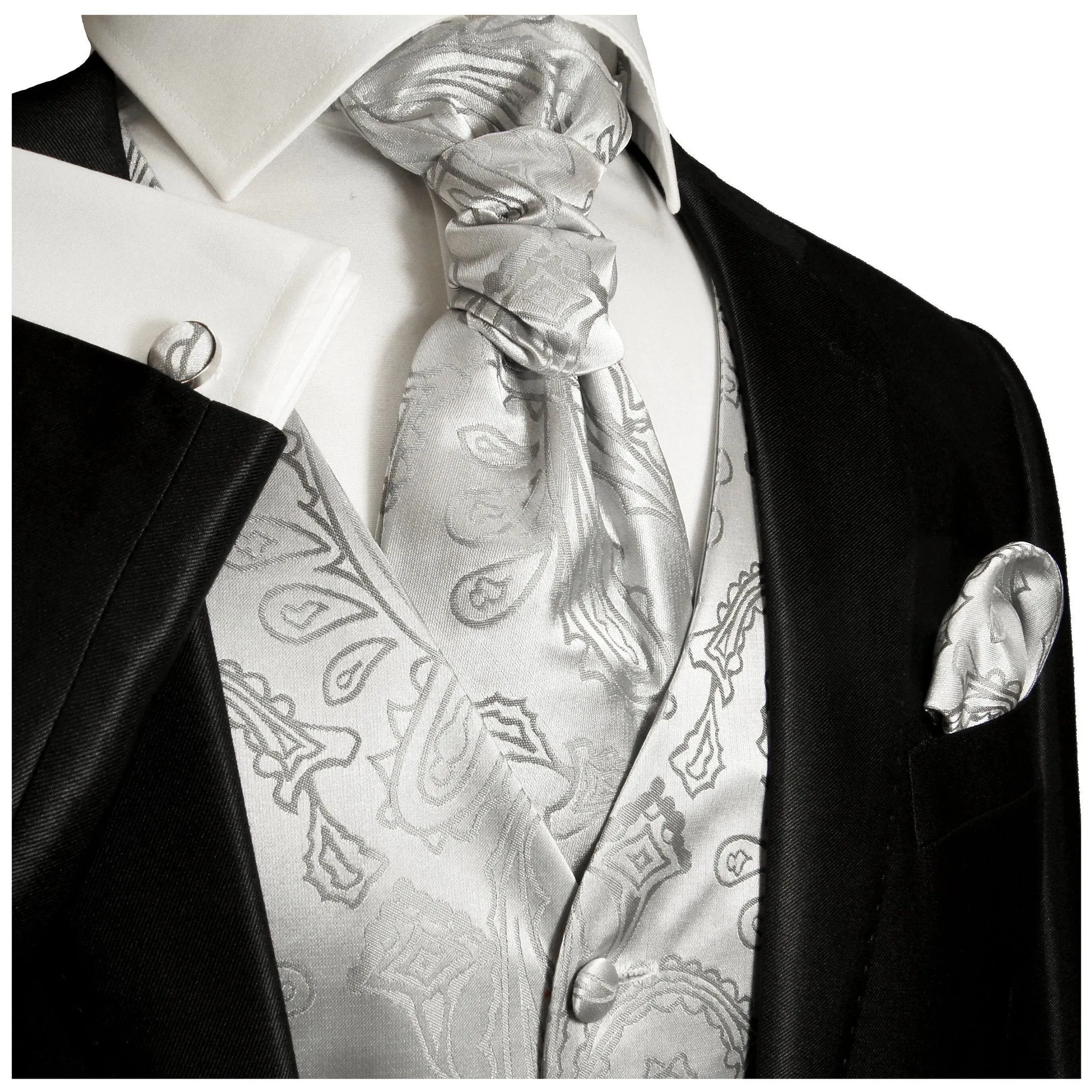 Silver Paisley Tuxedo Vest Set