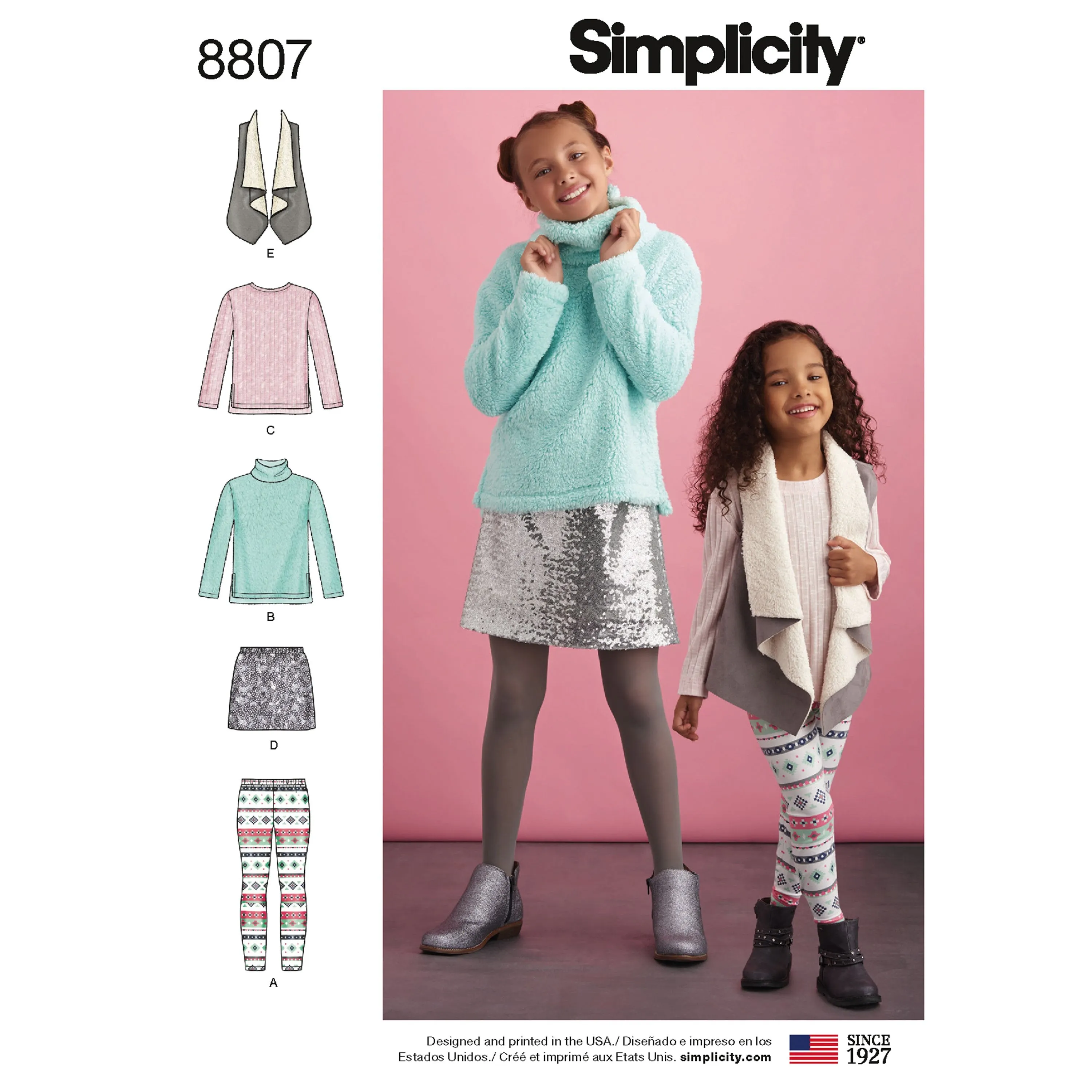 Simplicity Pattern 8807  vest, leggings, mini skirt and sweate