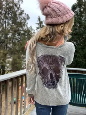 Skull Soft Grey Heather Tunic Top NEW