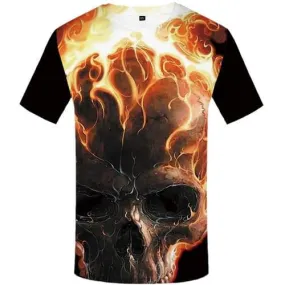 Skull T-shirt Men Flame Tshirts Cool Punk Rock Tshirt Printed Gothic Shirt Print Short Sleeve Hip hop Men/women Tops Slim Rock