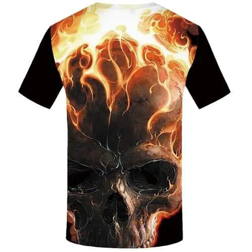 Skull T-shirt Men Flame Tshirts Cool Punk Rock Tshirt Printed Gothic Shirt Print Short Sleeve Hip hop Men/women Tops Slim Rock