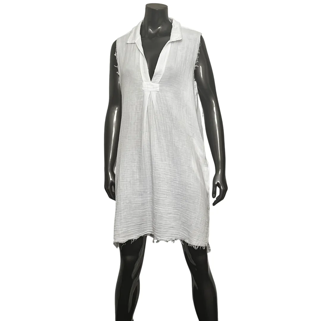 Sleeveless Shirt Dress - White