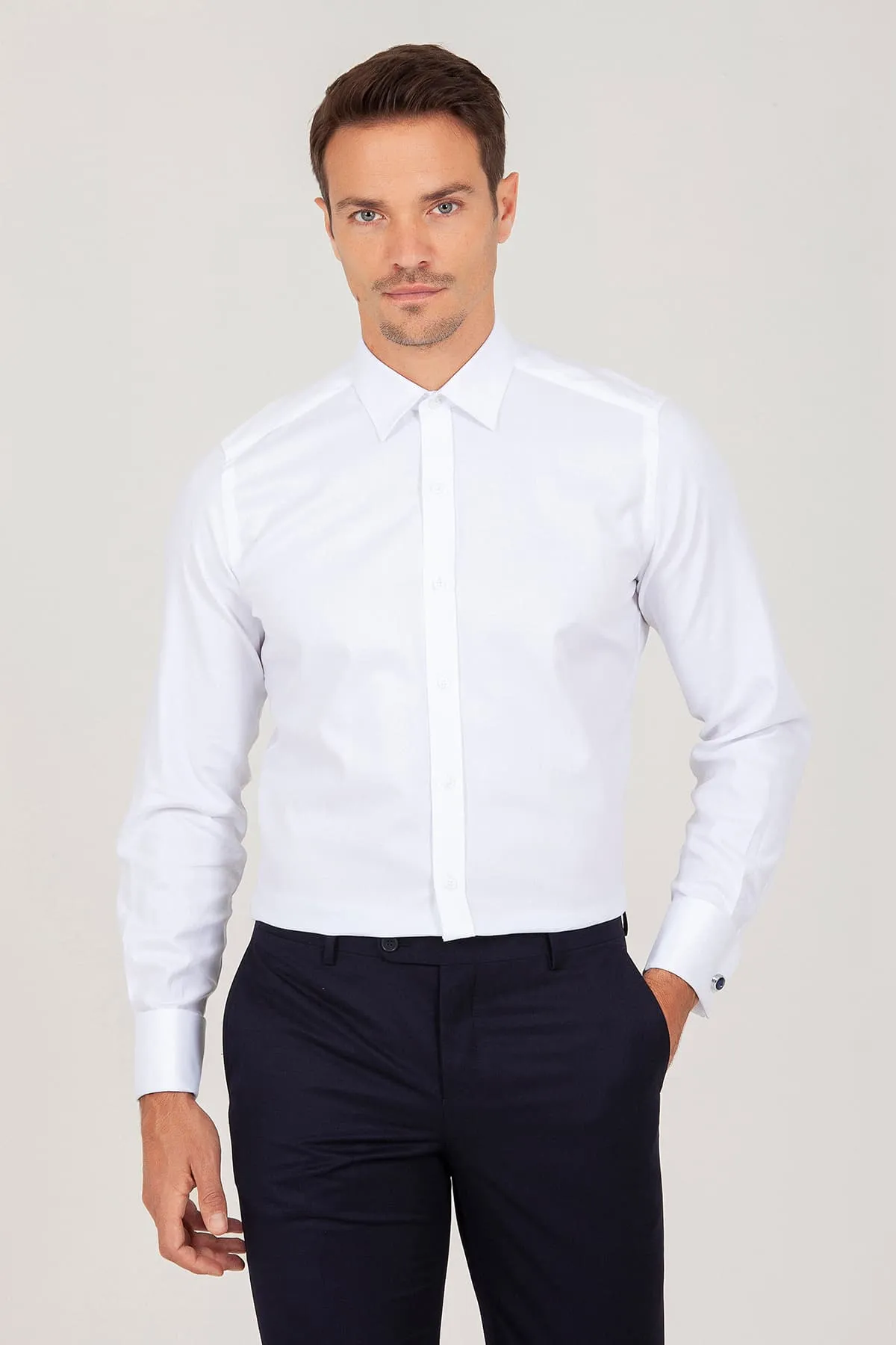 Slim Fit White French Cuff Cotton Dress Shirt