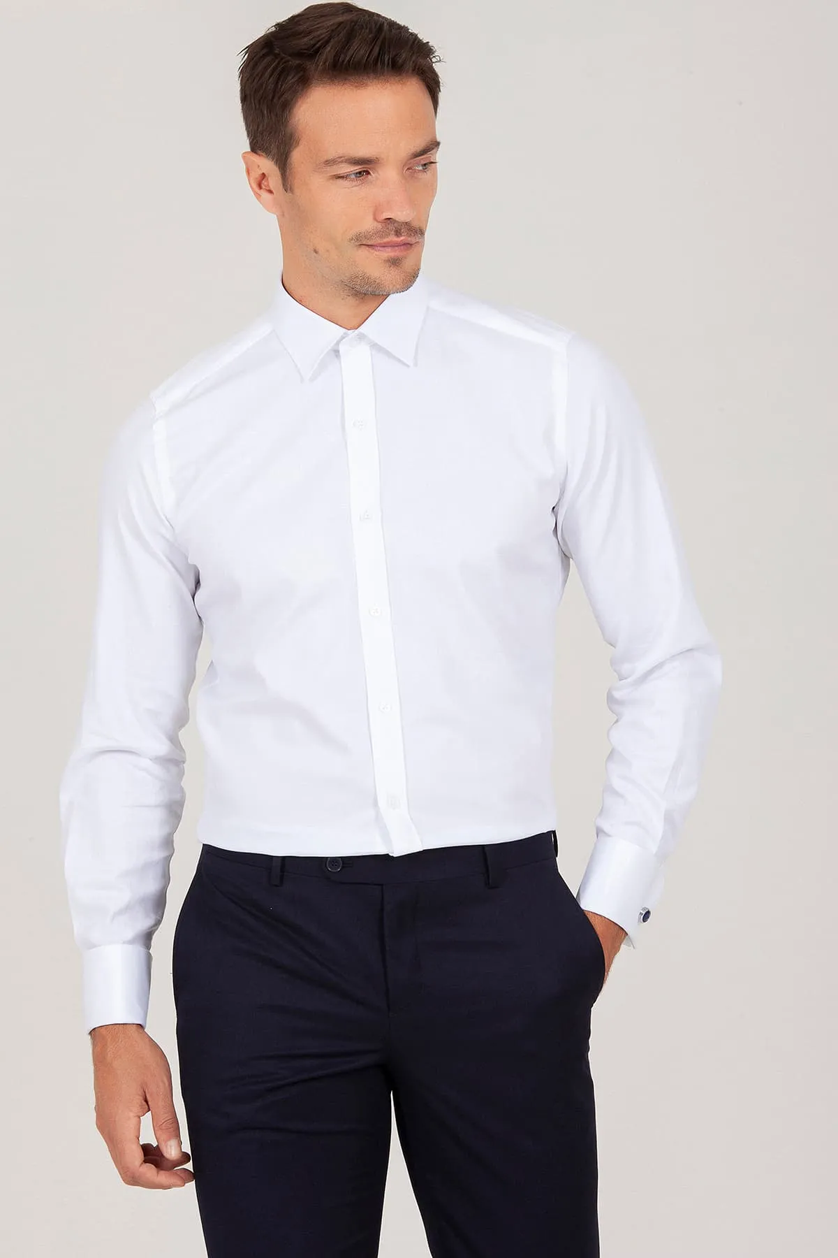 Slim Fit White French Cuff Cotton Dress Shirt