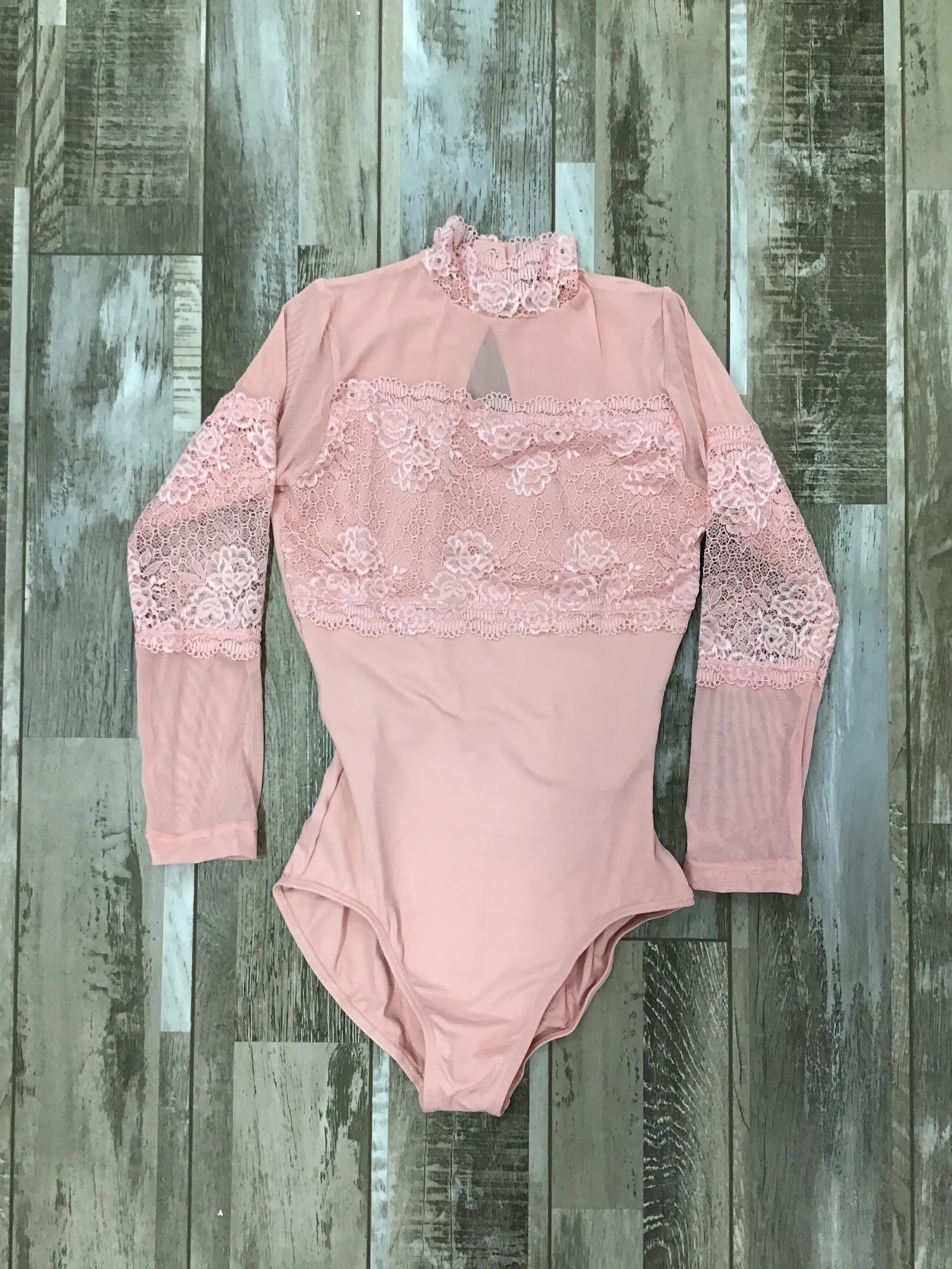 So Danca - 3/4 Sleeve Mesh Lace Leotard - Adult (RDE-2382) - Petal Pink