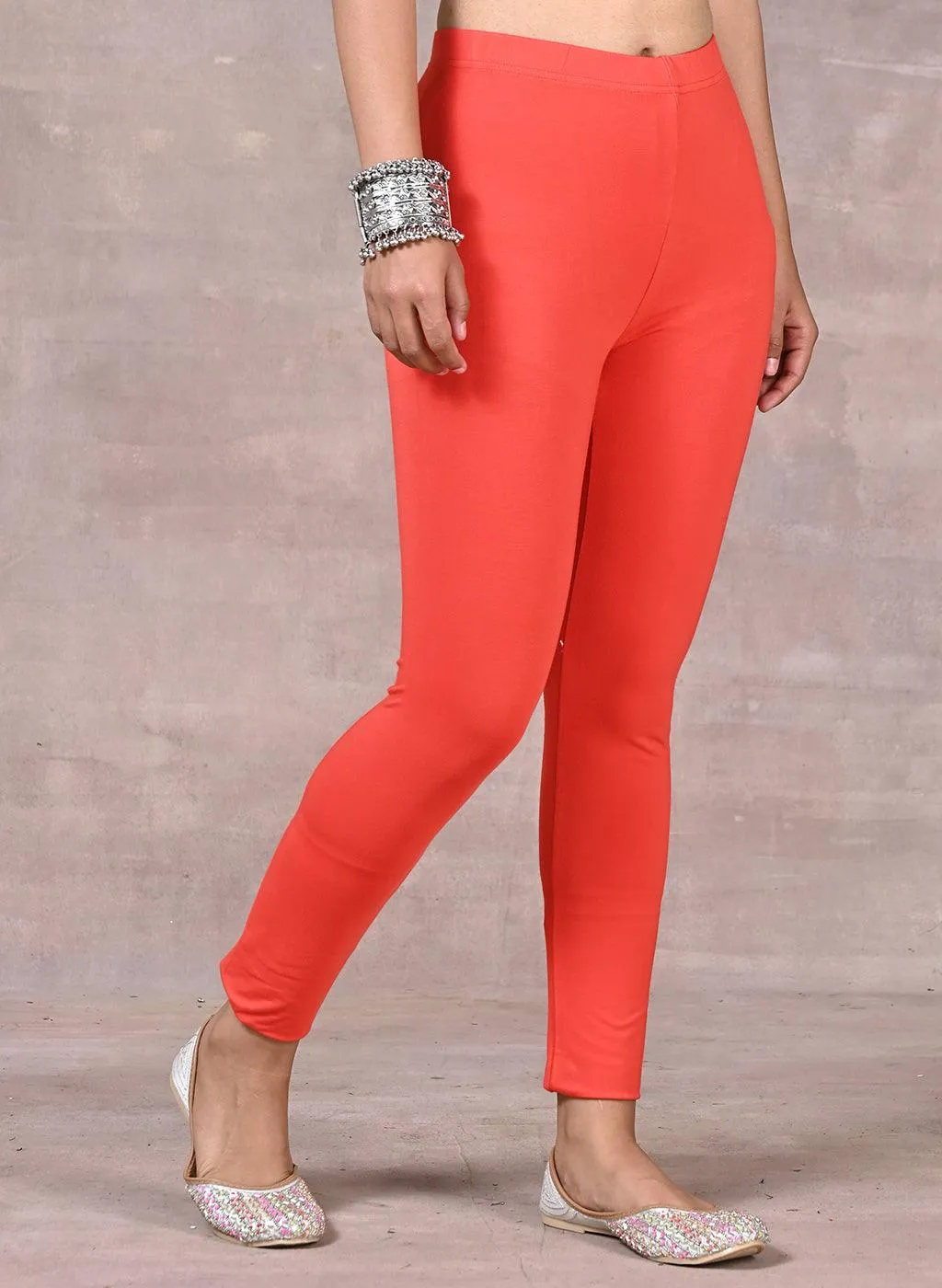 Sofia Bright Orange Skinny Fit Leggings for Women