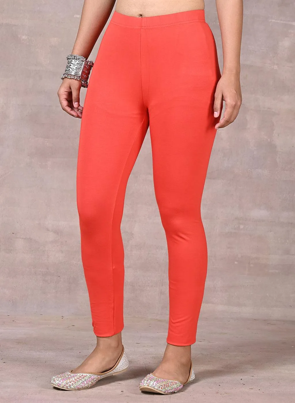 Sofia Bright Orange Skinny Fit Leggings for Women