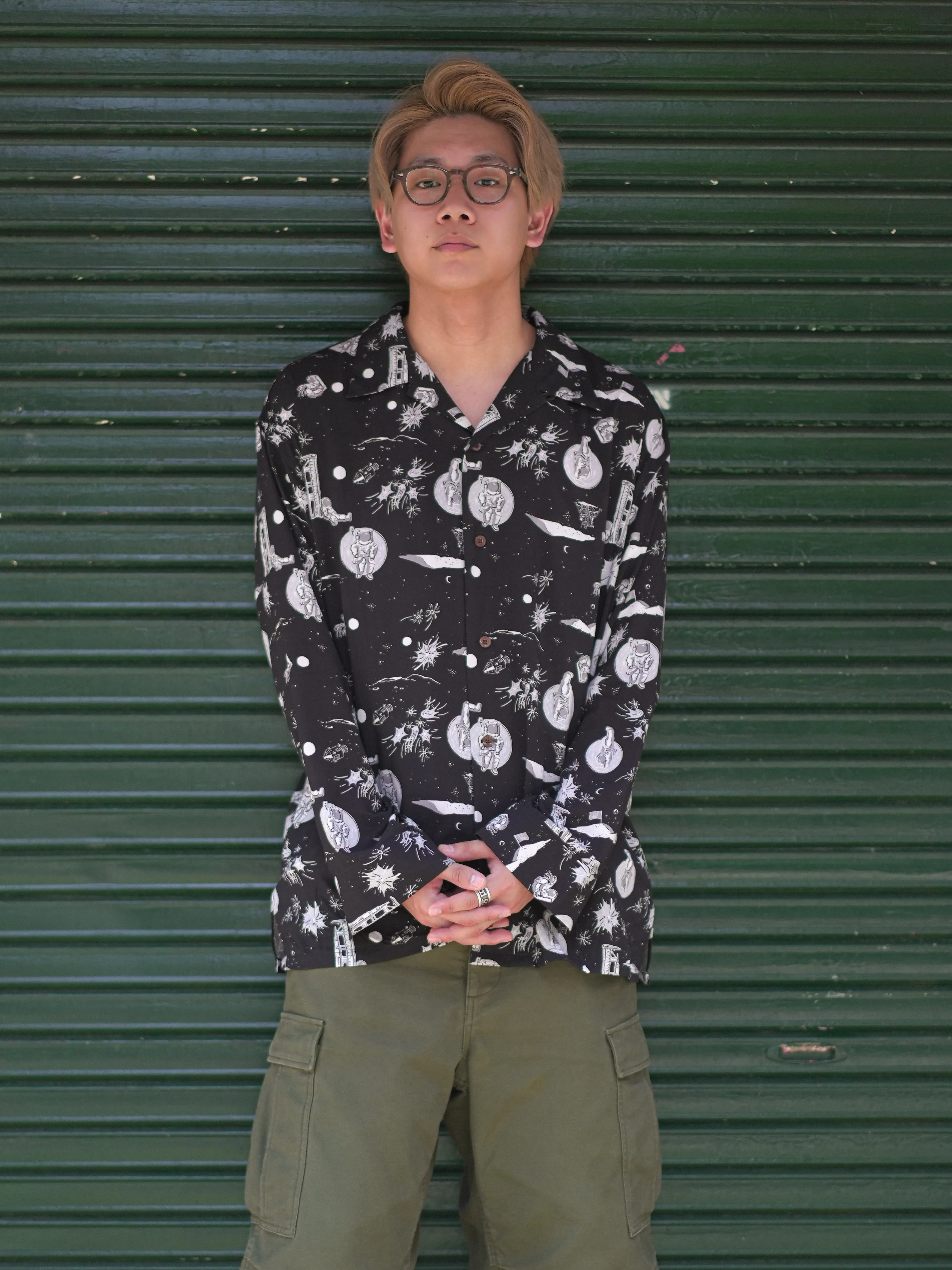 Space Aloha Long Shirt - BLACK