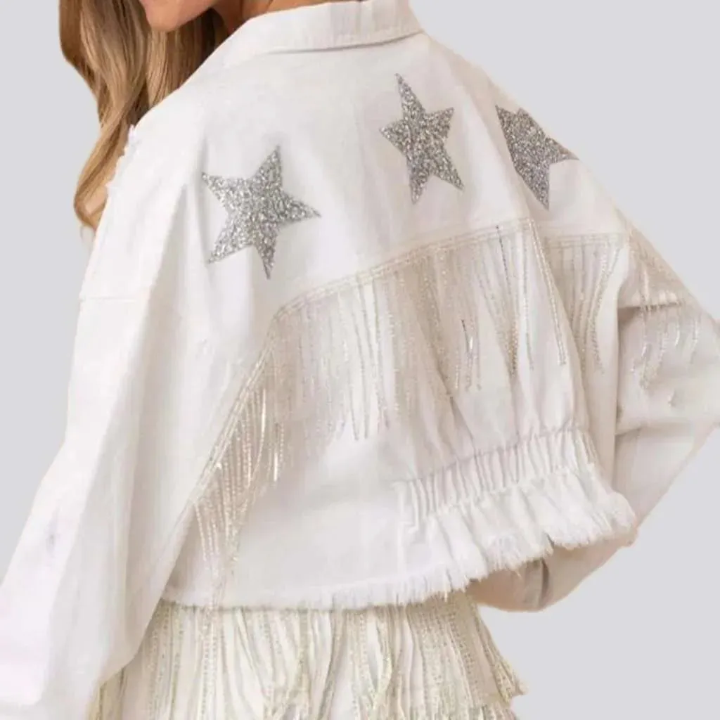 Stars-embroidery color jean jacket for ladies