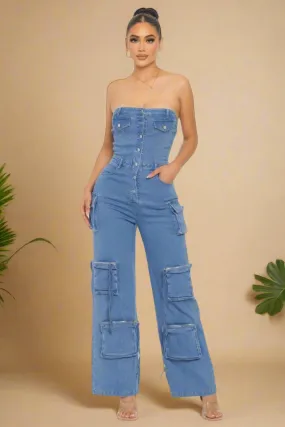 Stylish Stretch Denim Jumpsuit