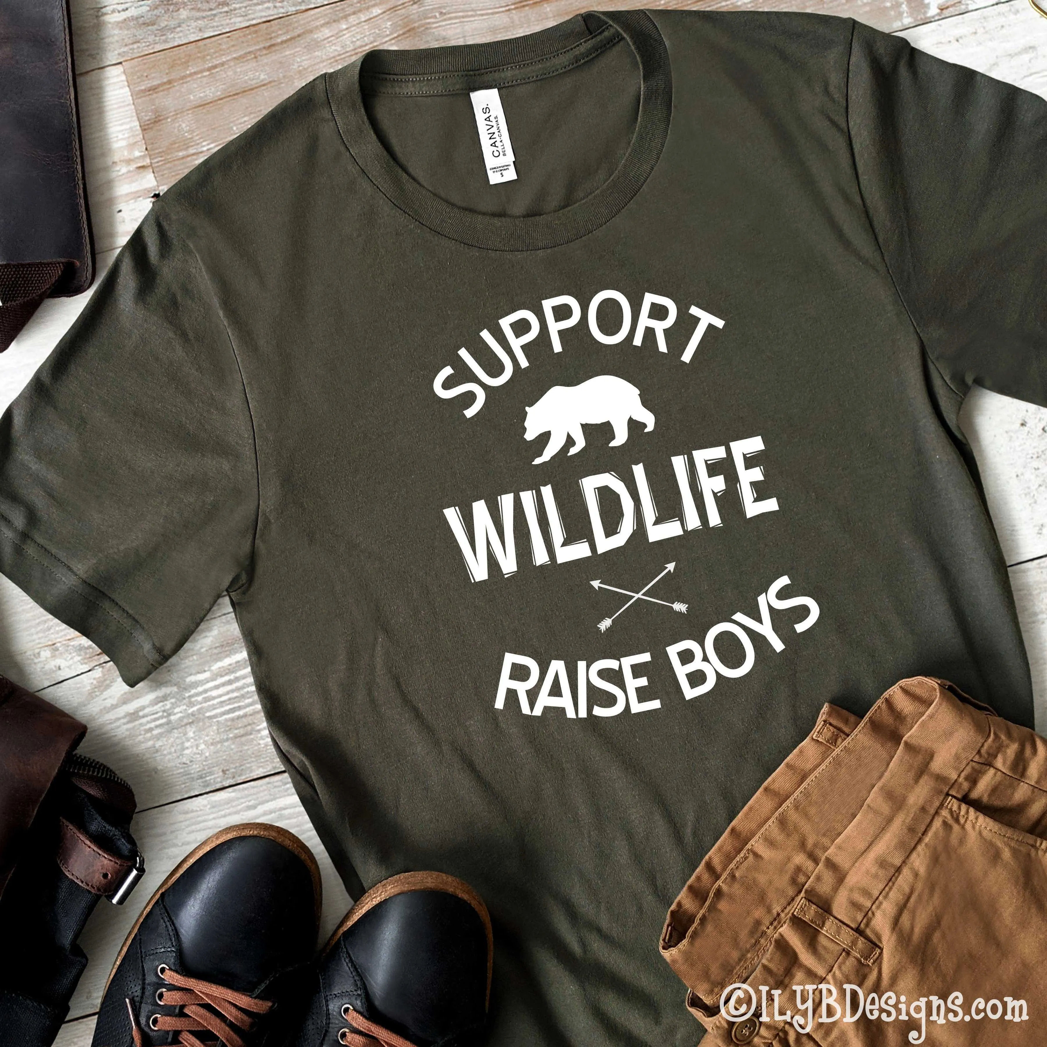 Support Wildlife Raise Boys Men's T shirt - Dad Shirt Sayings - Dad T shirts - Funny Dad Shirt