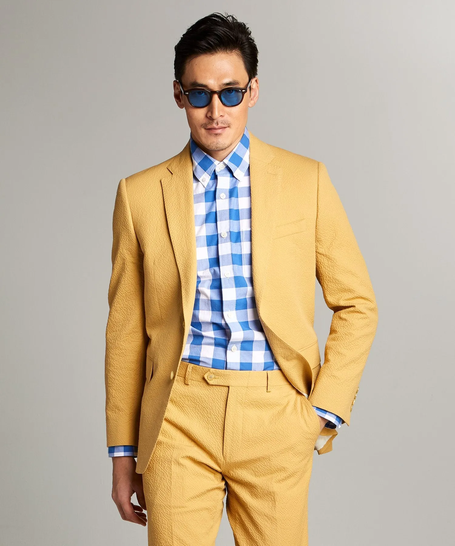 Sutton Seersucker Suit in Mustard