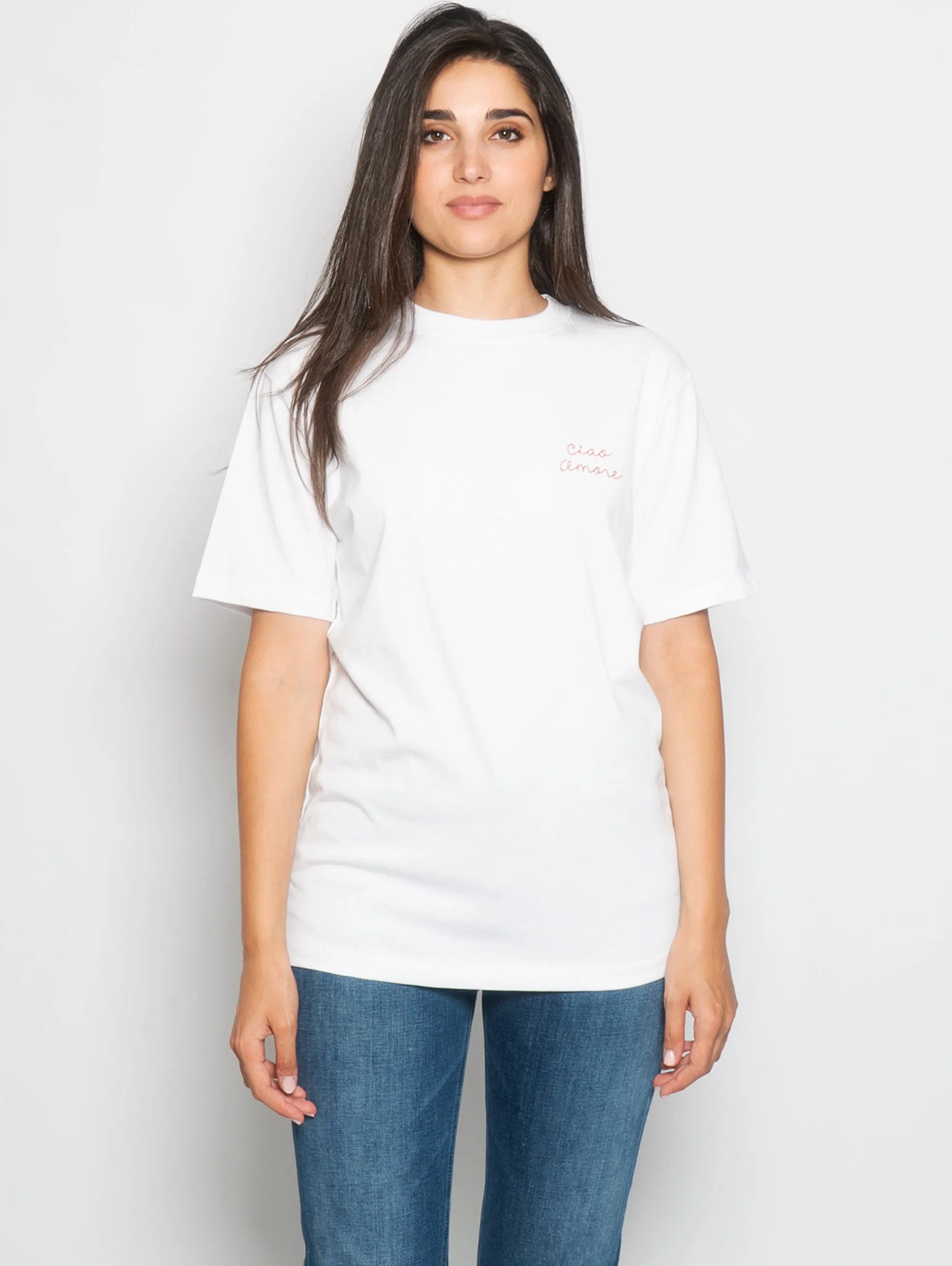 T-shirt con Ricamo Ciao Amore Bianca