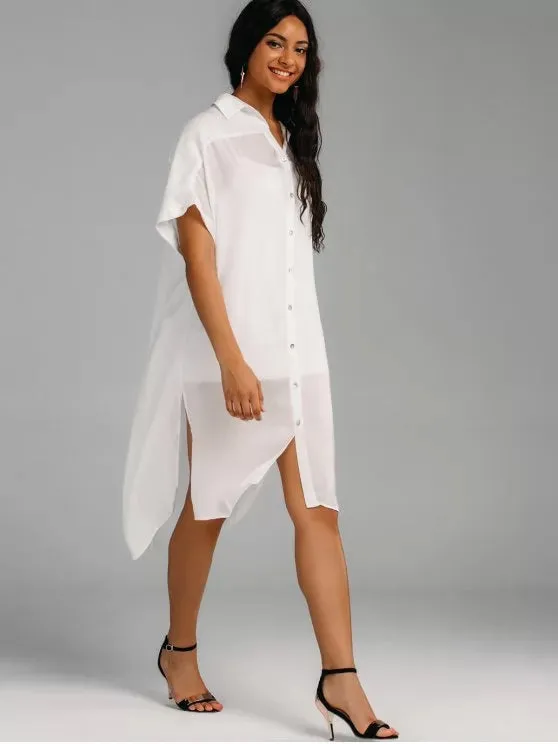 TastyHottie - Beautiful Oversized High Low Slit Shirt Dress