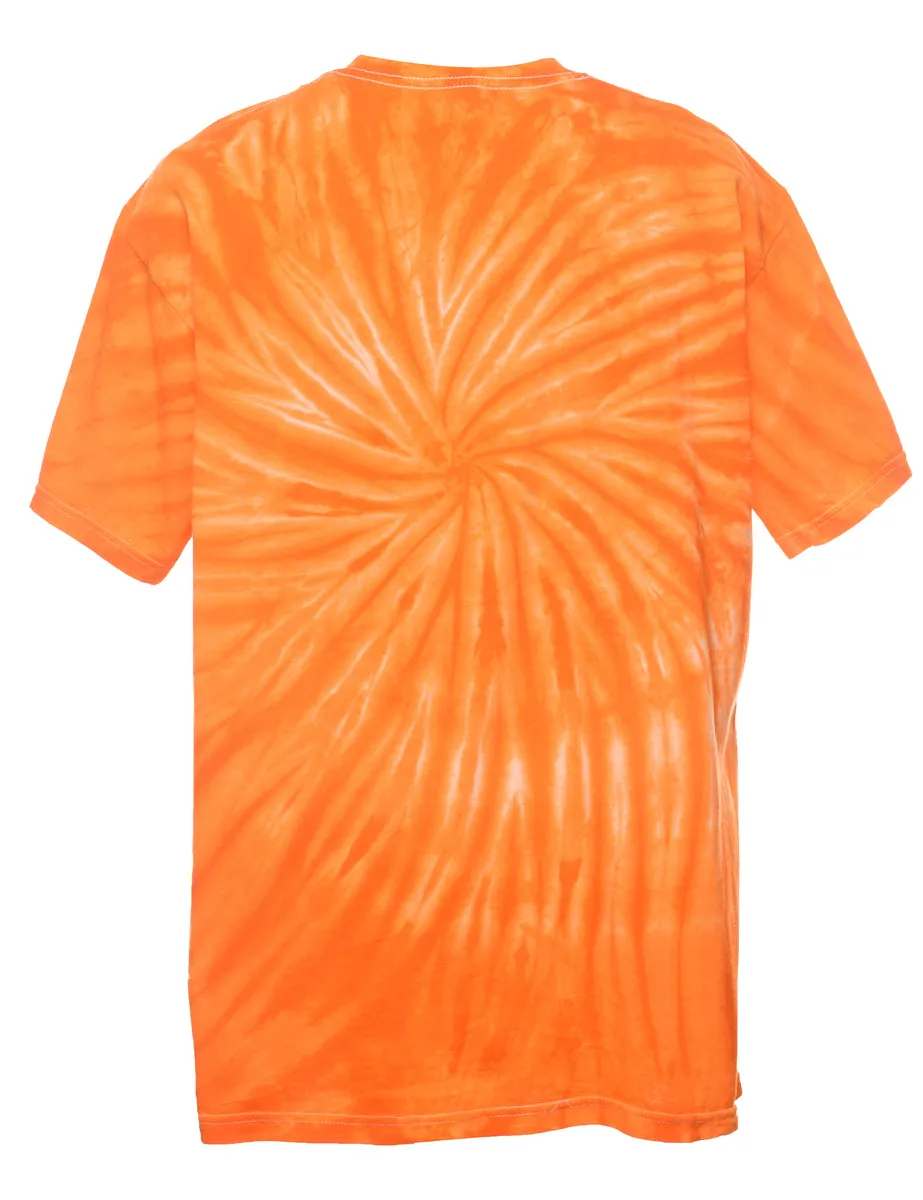 Tie Dye Design Orange Key West Printed T-shirt - L