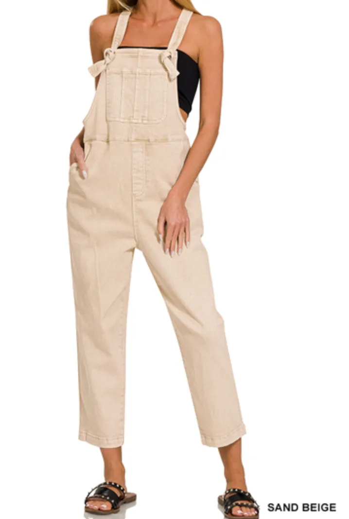 'Time Capsule' Sand Beige Stretch Twill Boyfriend Fit Overalls