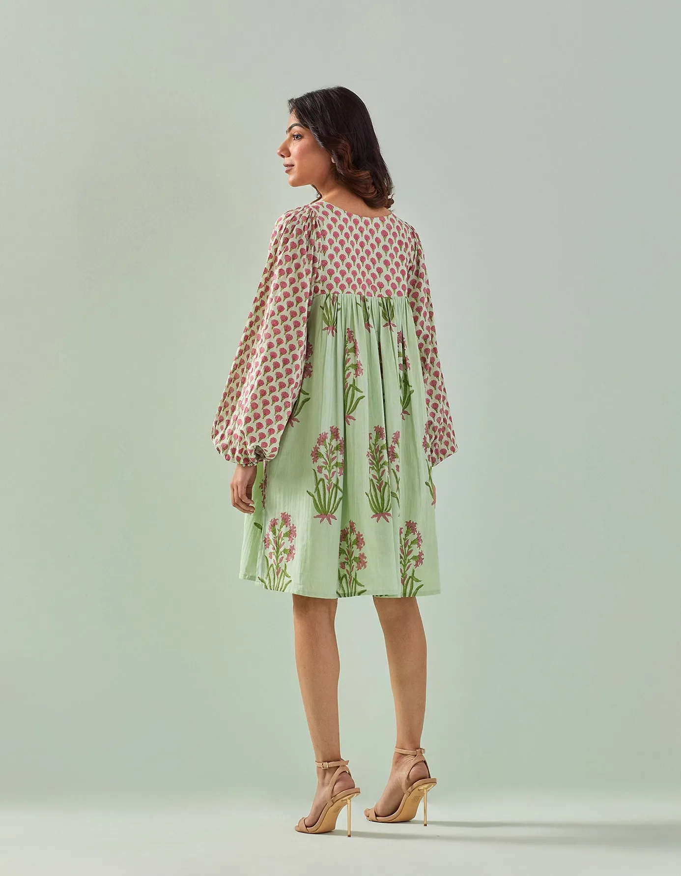 Timeless Charm: Elegant Green Hand-Block Printed Tunic