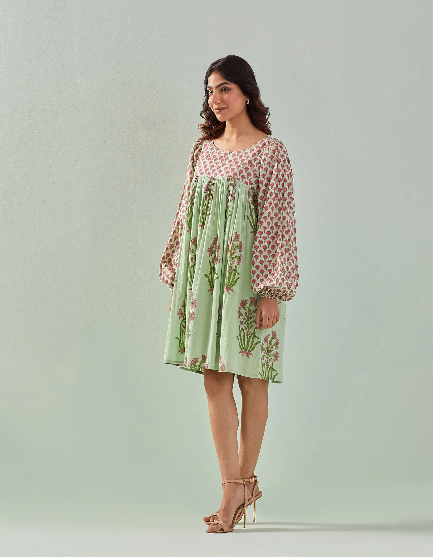 Timeless Charm: Elegant Green Hand-Block Printed Tunic