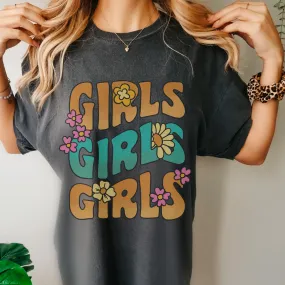 Trendy 70's Girls, Girls, Girls Comfort Colors® T-shirt, Spring 1970's Retro Design T-Shirt in Six Colors Trendy Summer Tee