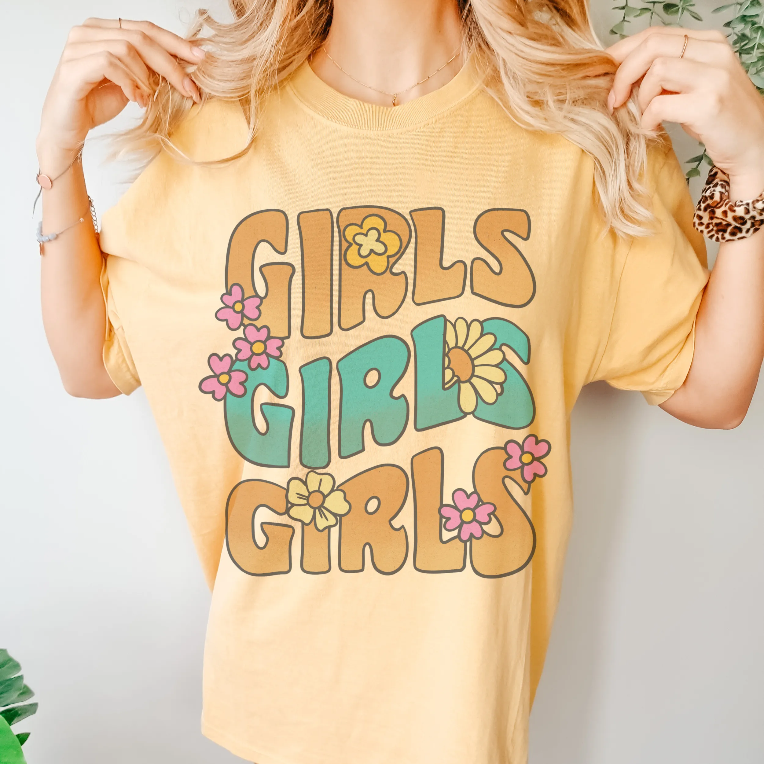 Trendy 70's Girls, Girls, Girls Comfort Colors® T-shirt, Spring 1970's Retro Design T-Shirt in Six Colors Trendy Summer Tee