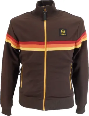 Trojan Mens Chocolate Brown Retro Stripe Retro Track Tops