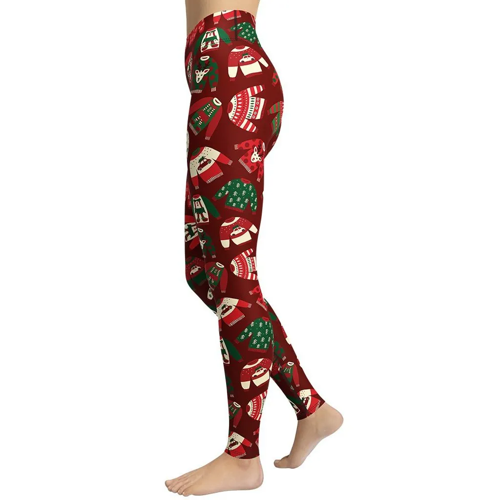 Ugly Christmas Sweater Pattern Yoga Leggings