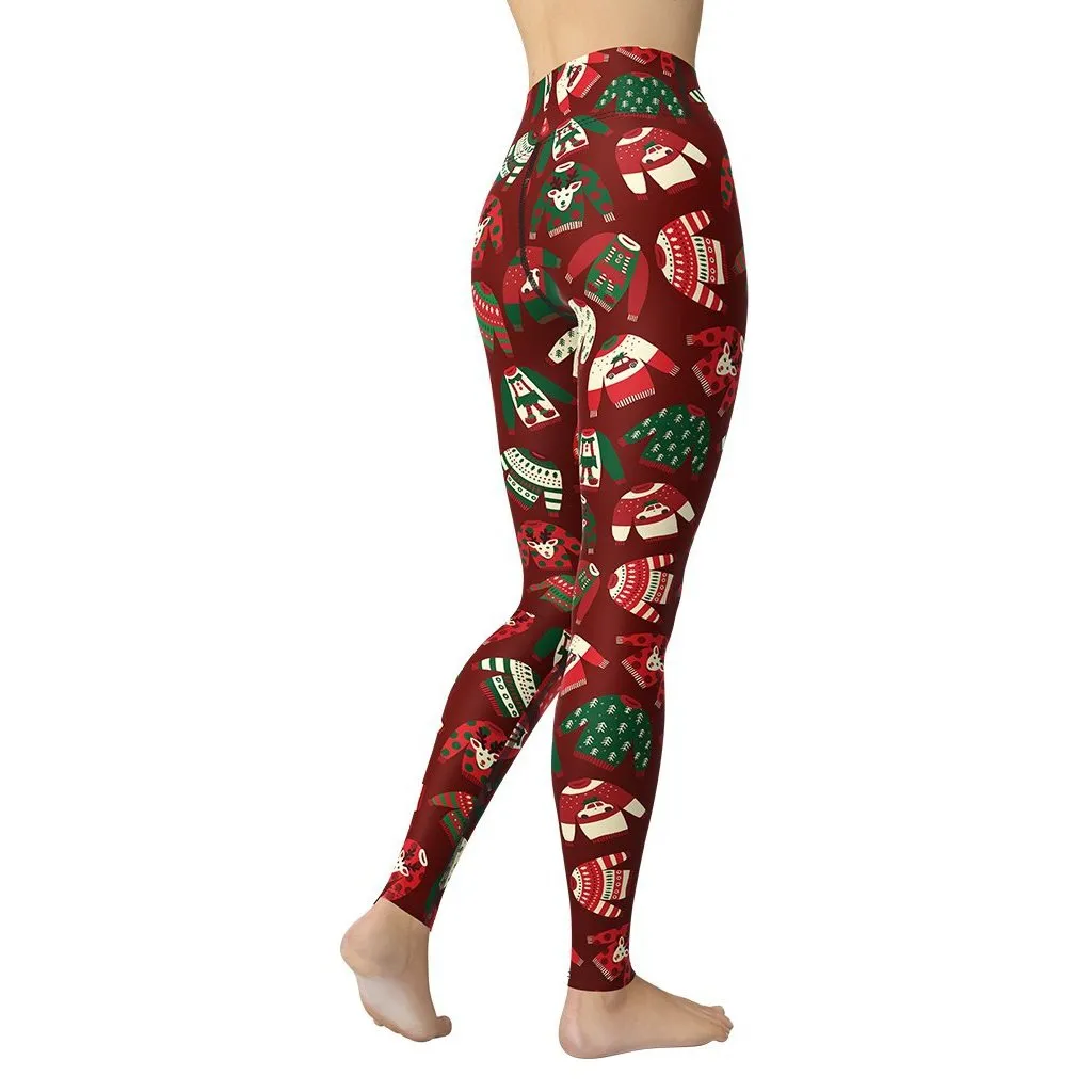 Ugly Christmas Sweater Pattern Yoga Leggings